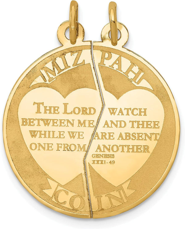 10K Yellow Gold Mizpah 2-Piece Pendant Charm (29Mm X 23Mm)