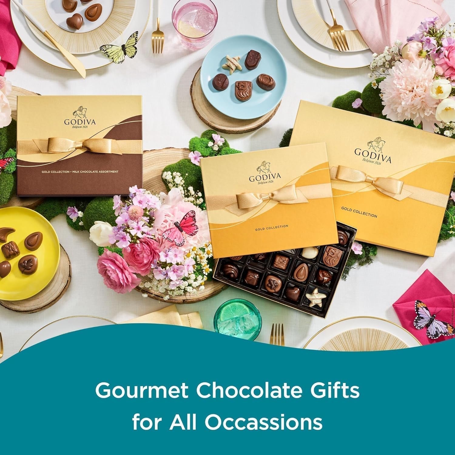 Chocolate Gift Box for Birthday, Thank You, Anniversary, Gift Basket Gold Ribbon Gourmet Nuts Dark and Milk Chocolate Candy Assortment with Praline and Caramel, 18Pc