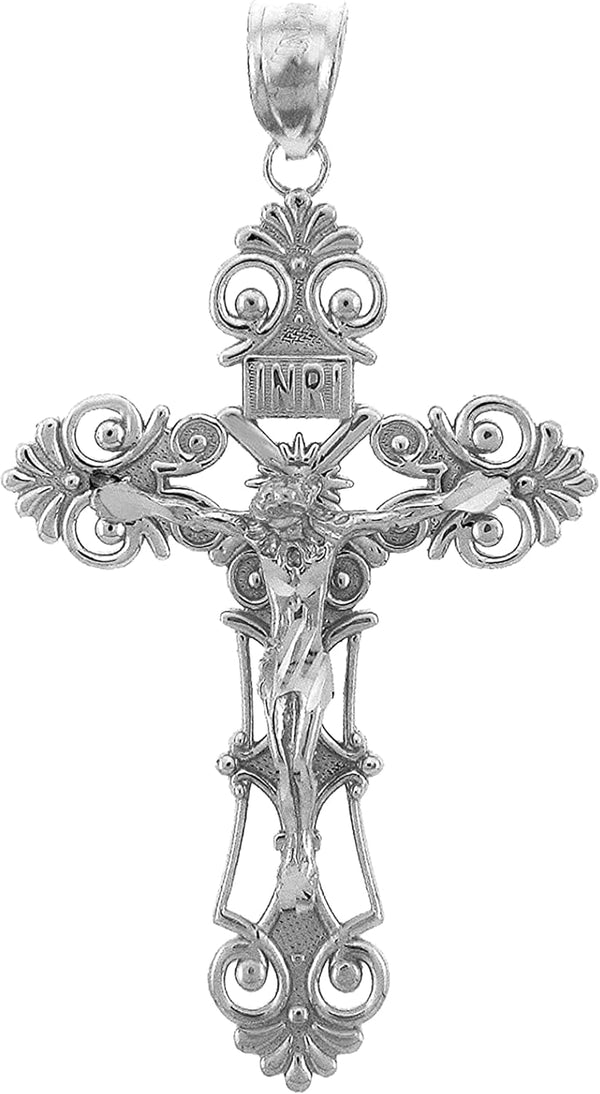 Religious Jewelry 925 Sterling Silver Floral Cross Charm Budded Crucifix Pendant Necklace
