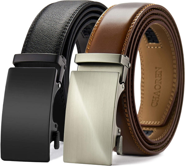 Leather Ratchet Belt Men 2 Pack - Customizable Fit, Effortless Style (35Mm)