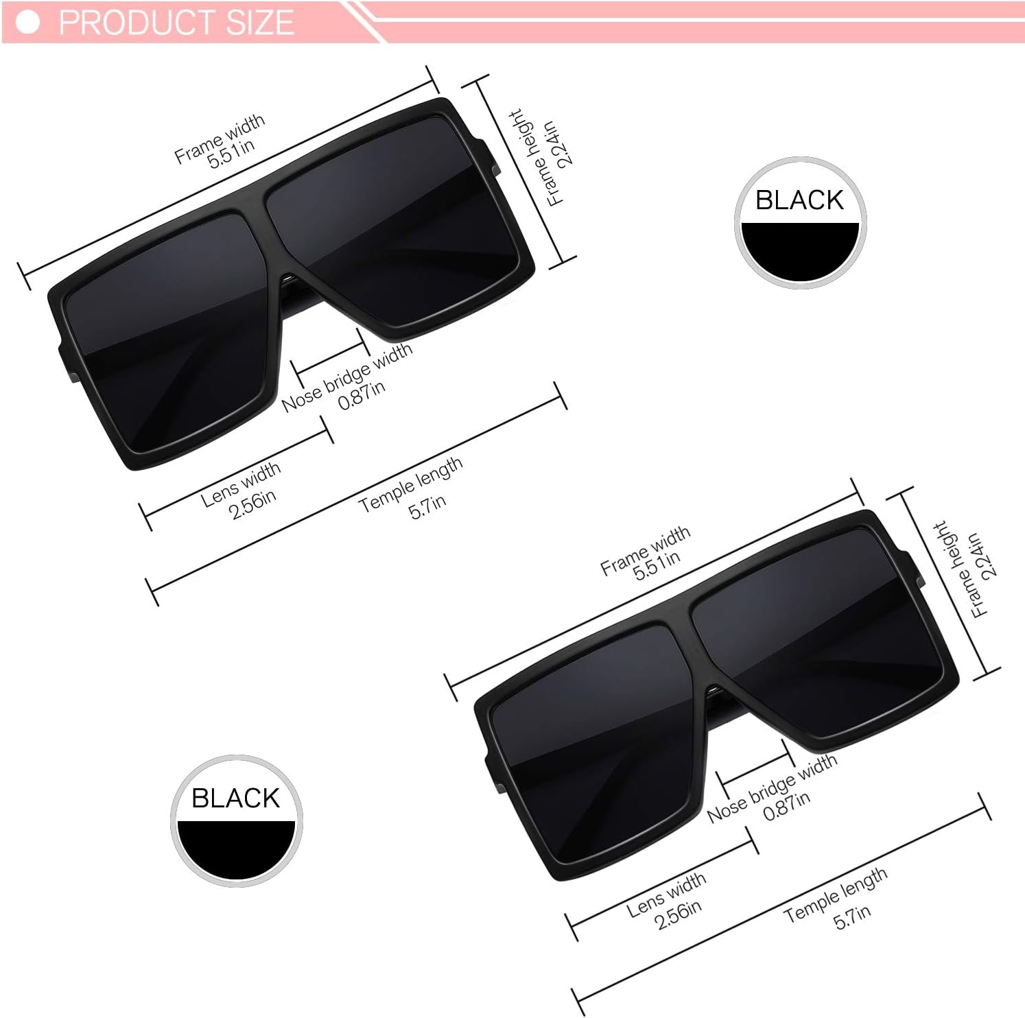 Square Oversized Sunglasses for Women Men Flat Top Fashion Shades