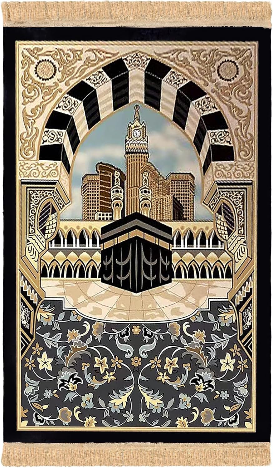 Thick Padded Muslim Prayer Rug Traditional Patterns Islam Prayer Mat with Tassels, Comfort Kneel Floor Carpet Islamic Namaz Rug Praying Mat Home Decor, Eid Ramadan Rug for Men Women Kids