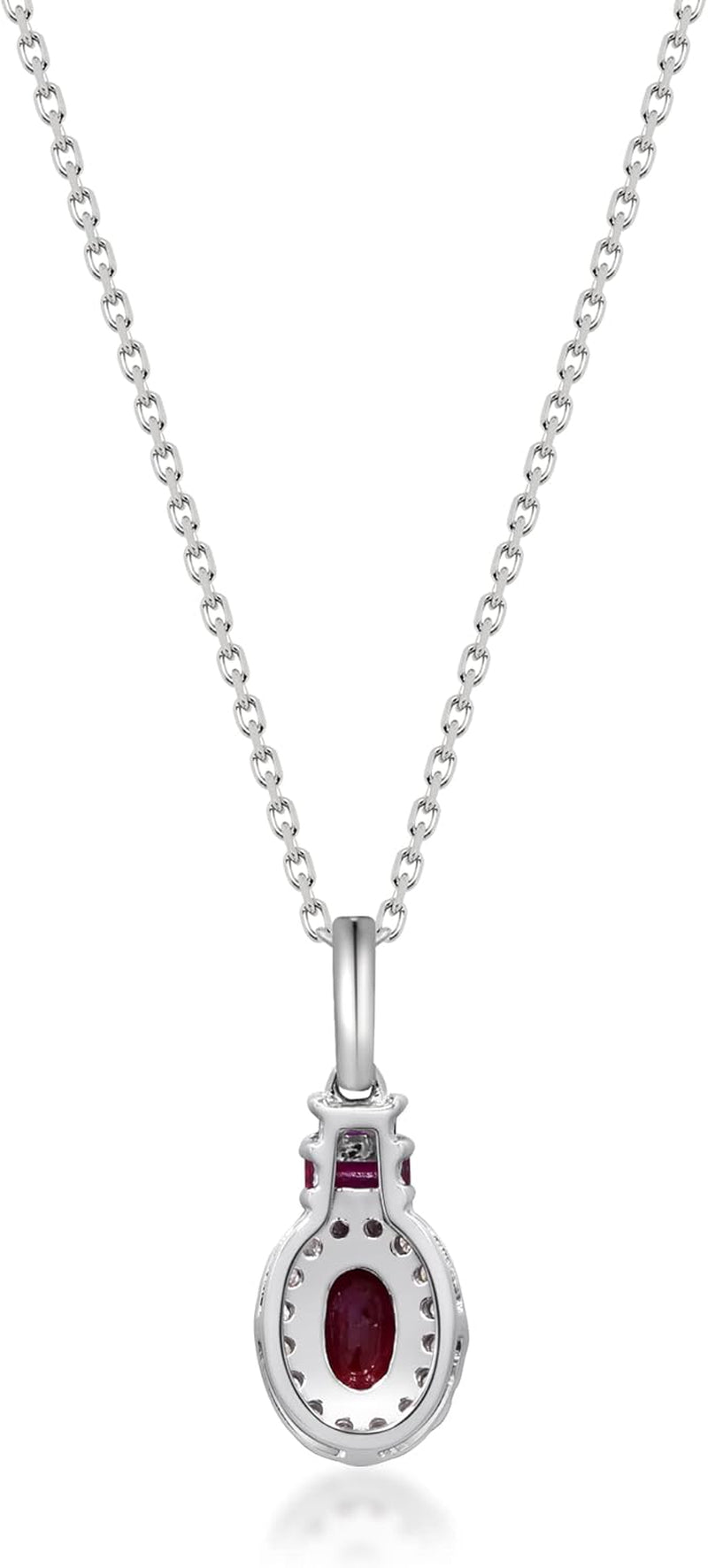 10K White Gold Genuine Ruby and Natural Diamond (I1) Pendant for Women.