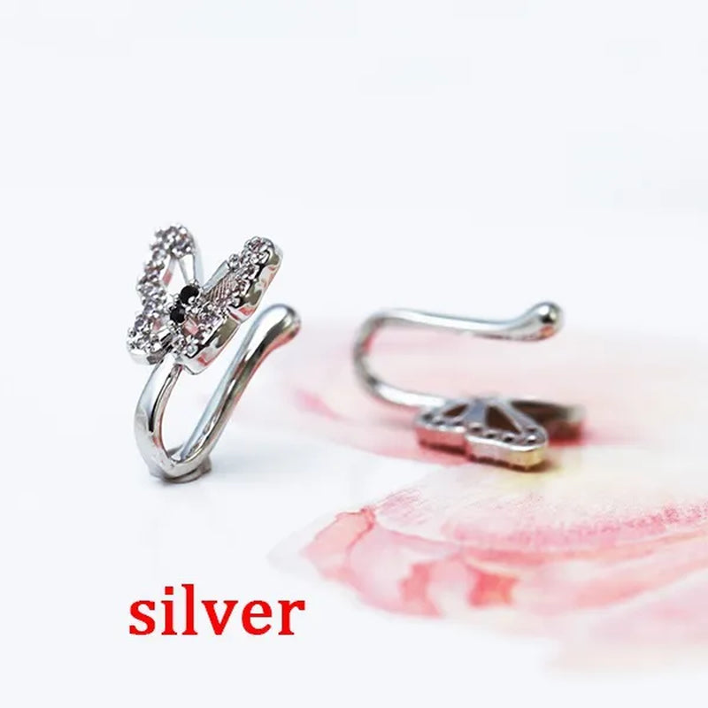 1 PC Crystal Diamond Fake Piercing Nose Ring Butterfly Non Piercing Clip on Nose Ring Ear Clips Cuff Body Jewelry
