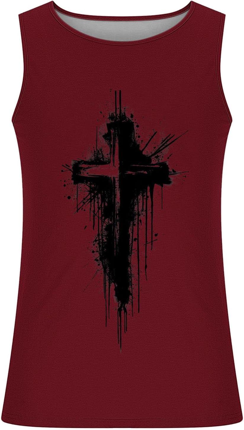 Mens Jesus Sleeveless T-Shirts Muscle Fit Tank Top Faith Christian Cross Bible Graphic Shirts Gym Workout Shirt Tee