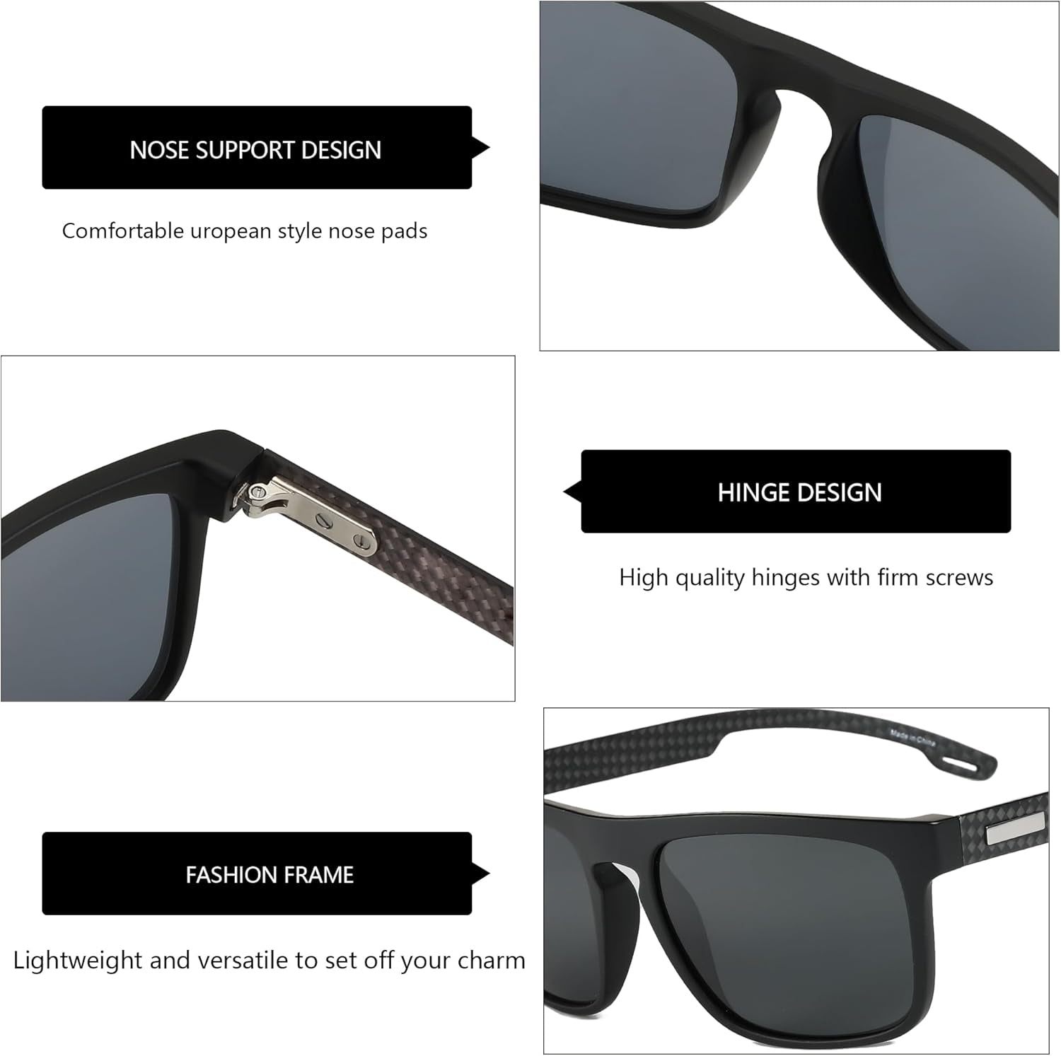 Polarized Sunglasses Men Square: Unbreakable TR90 Frame Carbon Fiber Temple UV400 Protection Sun Glasses for Driving
