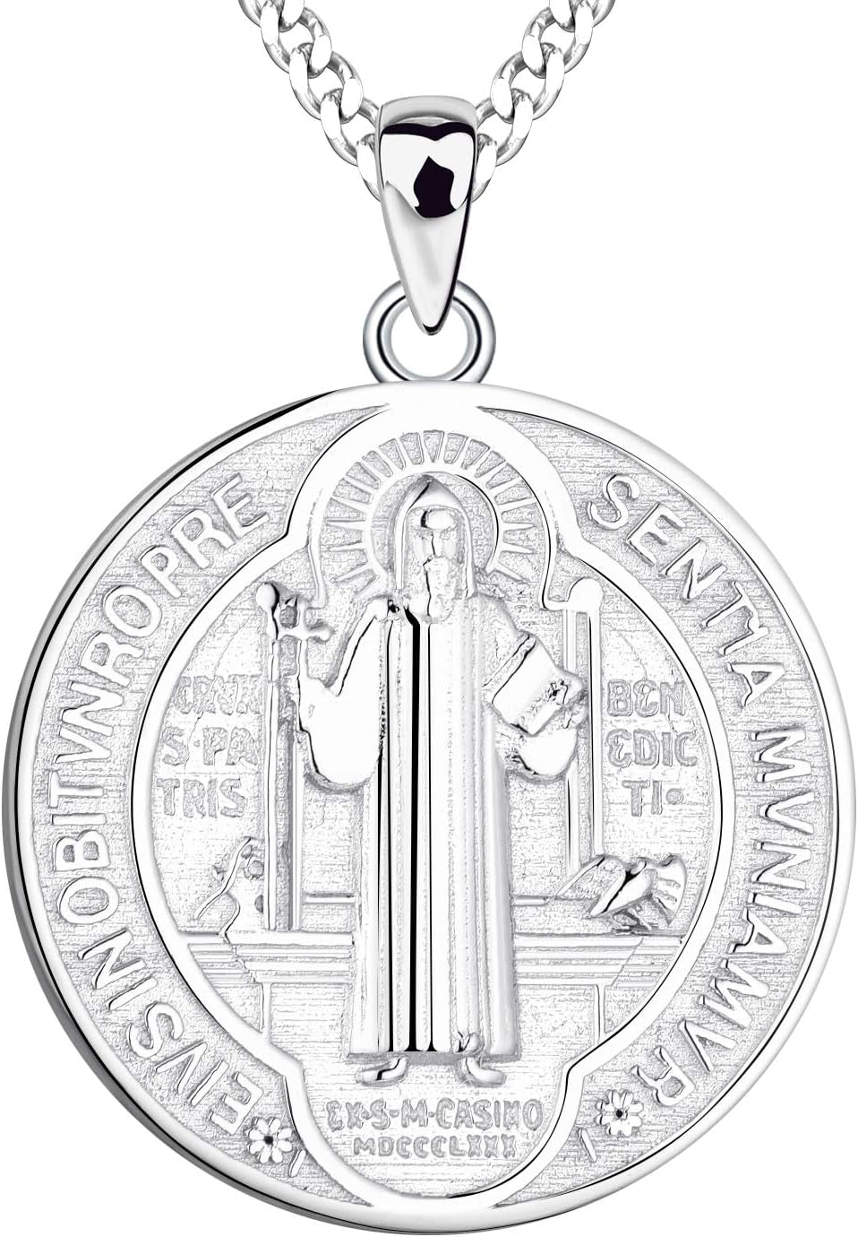 Saint Benedict Necklace 925 Sterling Silver Patron Saint Benedict Medal Pendant Amulet Protection Religious Jewelry for Men Women