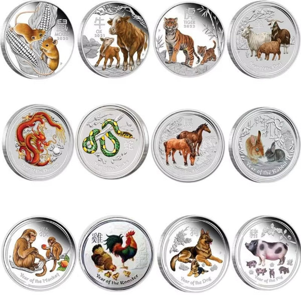 Australia Twelve Zodiac Chinese Style Year of the Tiger Silver 1 Oz Painted Commemorative Coins Metal Crafts Collection