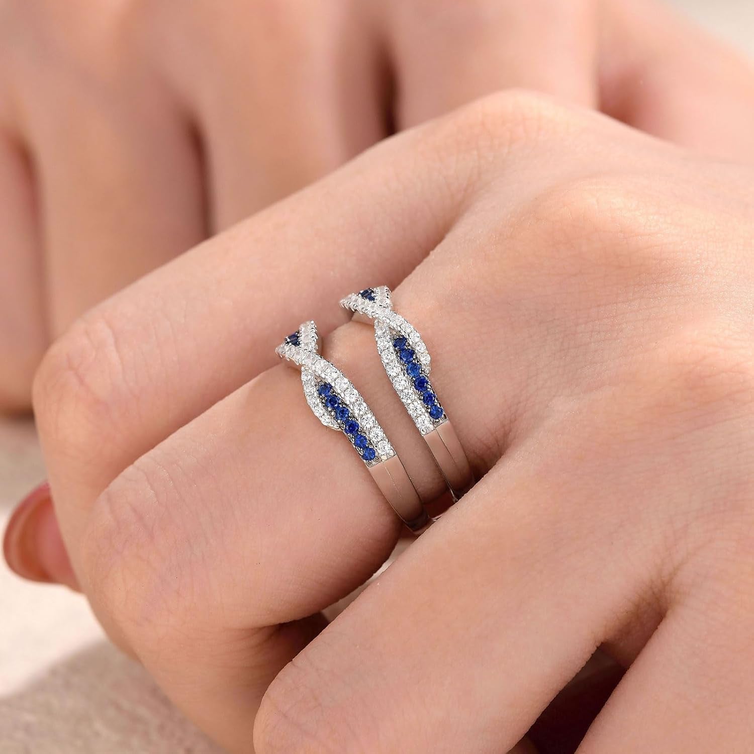 SHELOVES Blue Sapphire White CZ Ring Enhancer for Engagement Rings Infinity Wrap Guard 925 Sterling Silver 5-10
