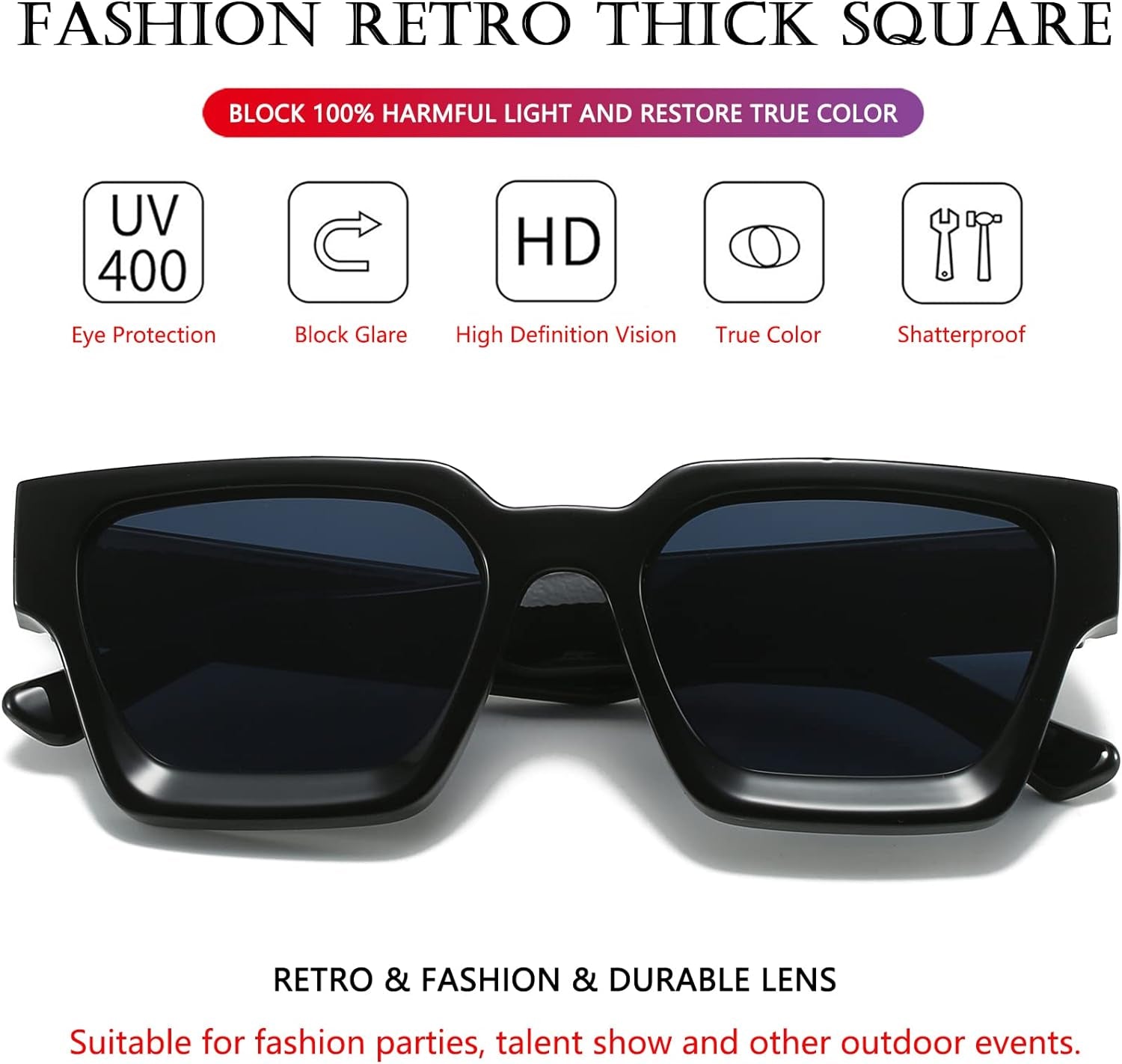 Square Sunglasses for Women Men Square Thick Frame Sun Glasses Simple Designer Style Shades