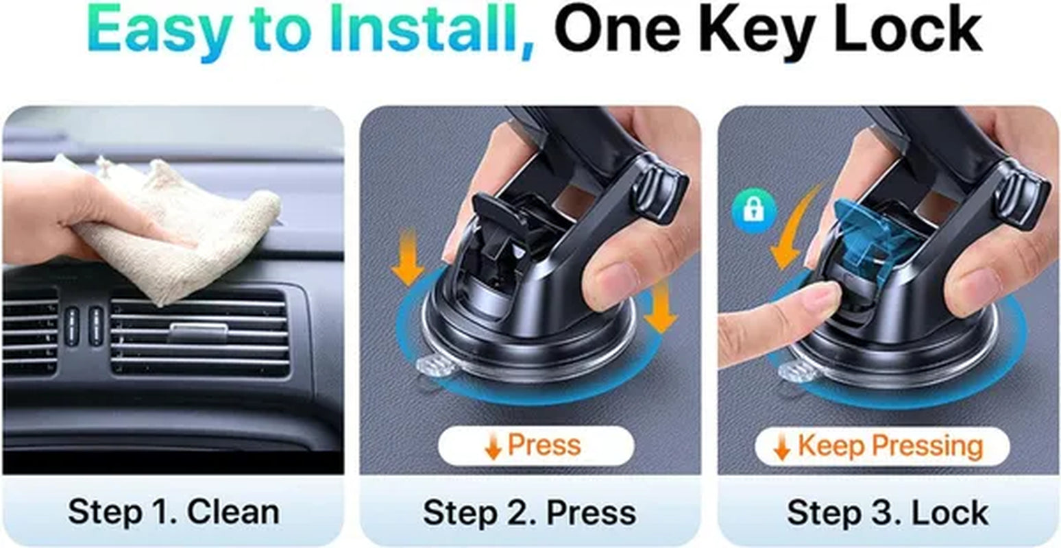 Universal Phone Mount for Car, [Powerful Suction] Hands-Free Cell Phone Holder Car, Phone Holder for Car Dashboard Windshield Air Vent