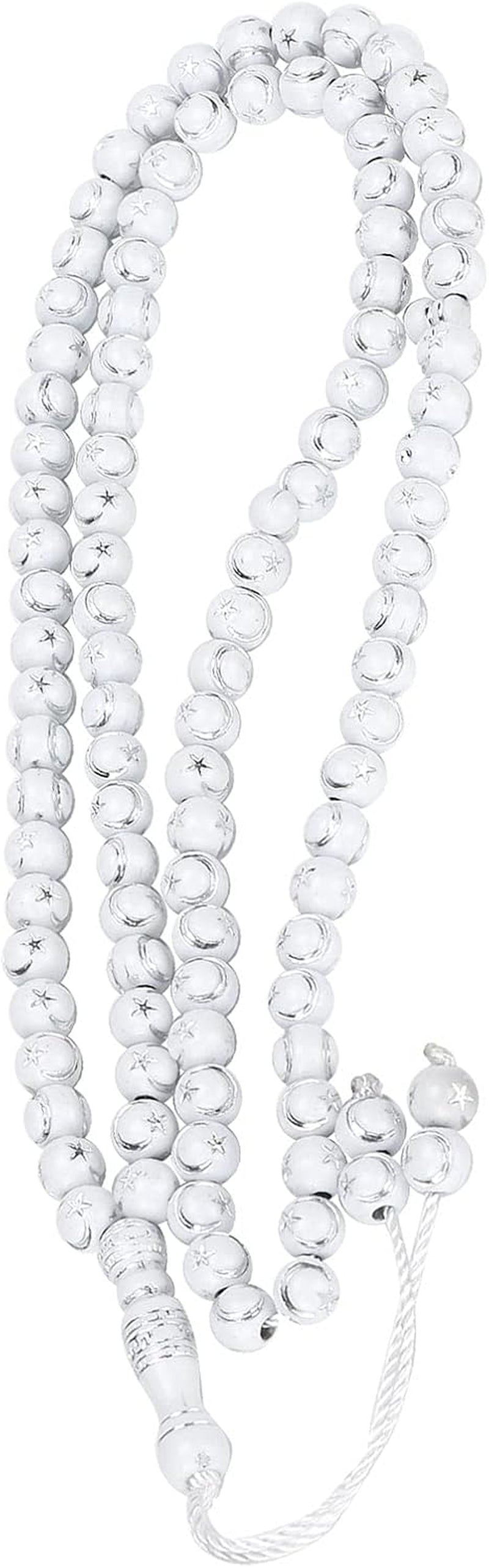 Islamic Prayer Beads, Muslim Rosary Beads 99 Grains Resin Gilding Religious Article Islam Prayer Rosary Beads Islamic Necklaces (White)