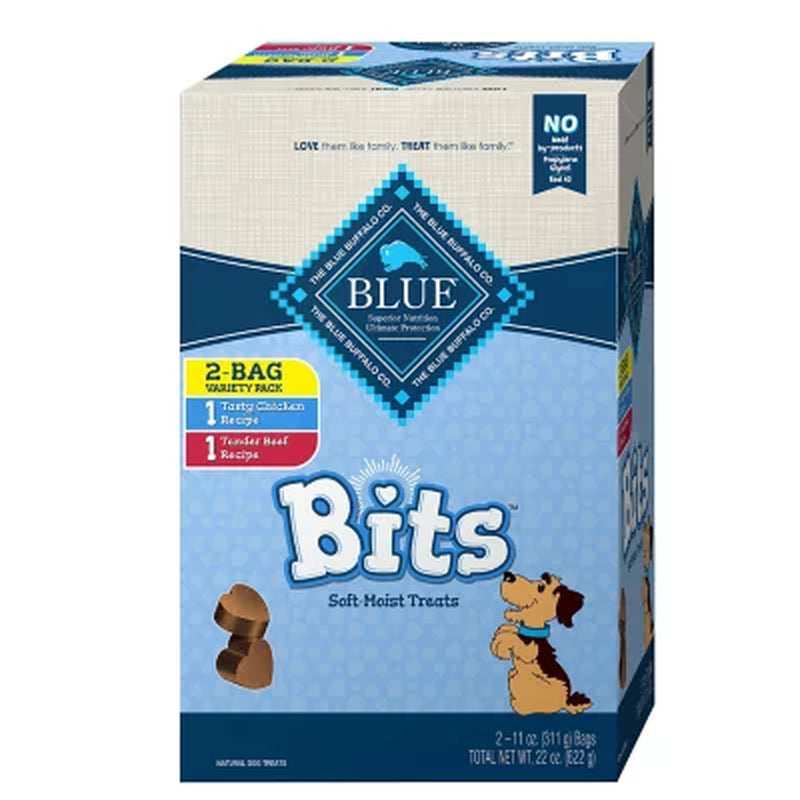 Blue Buffalo Blue Bits Chicken and Beef Variety Pack, Soft-Moist Training Treats, 2 Ct., 11 Oz.