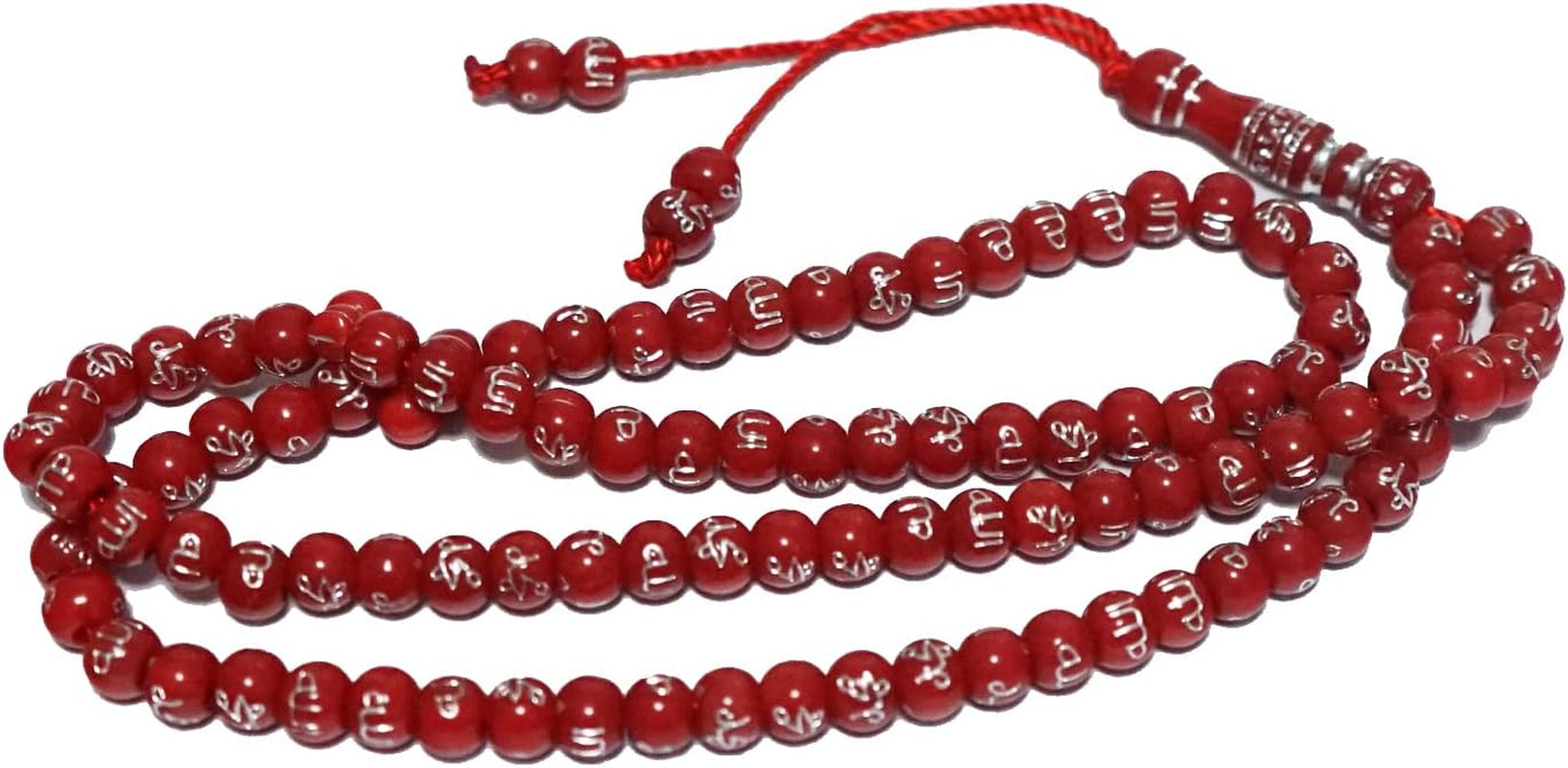 Red Islamic Prayer Beads Necklace (99 Names of Allah) - 7Mm Acrylic Beads, 24.5' Circumference, Gold Plated, Unisex, Muslims