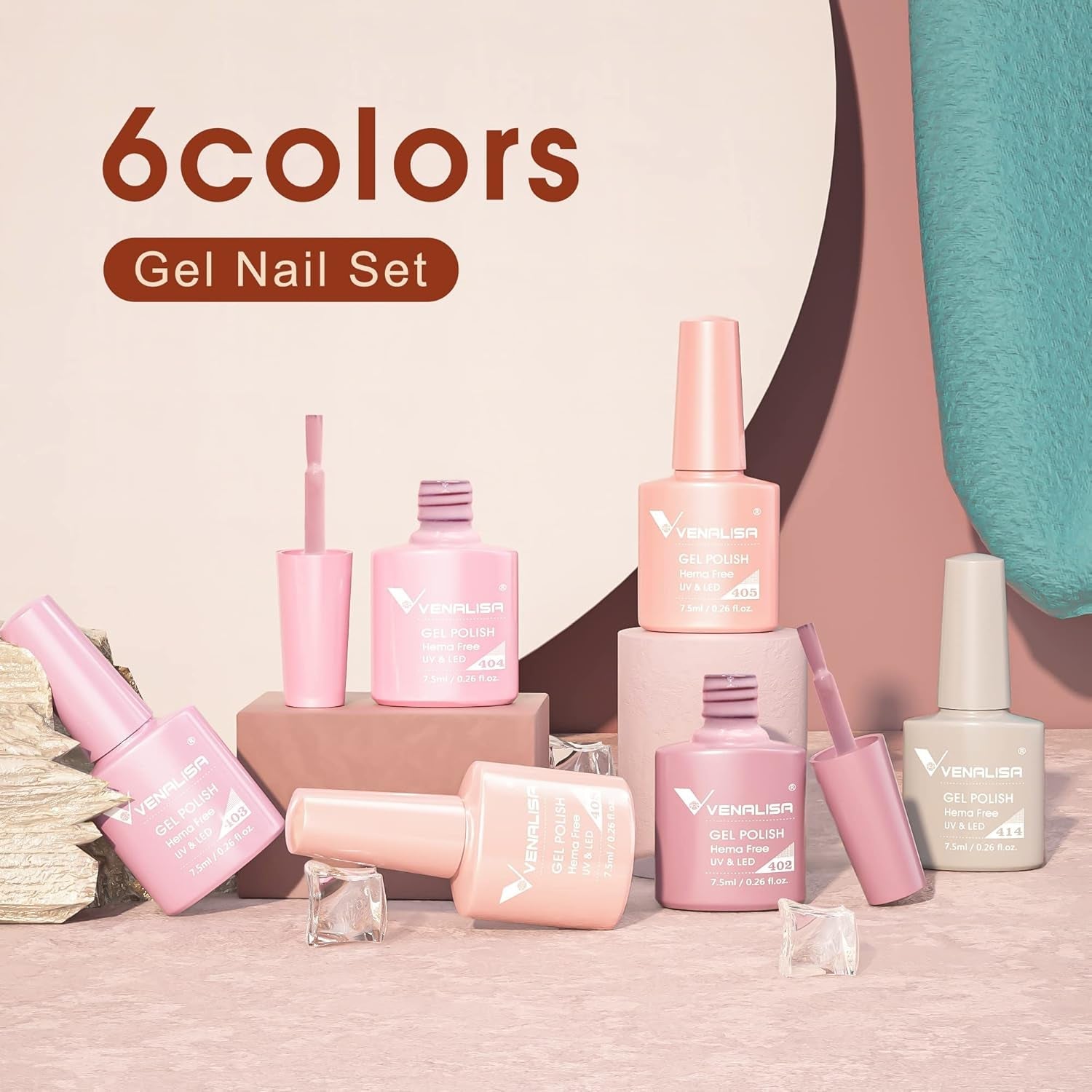 VENALISA Hema-Free Pink Gel Nail Polish Set- 6 Colors Popular Nude Pink Gel Polish Kit, Soak off LED Nail Lamp Light Pink Gel Manicure Kit DIY at Home Salon Gifts for Women Girls