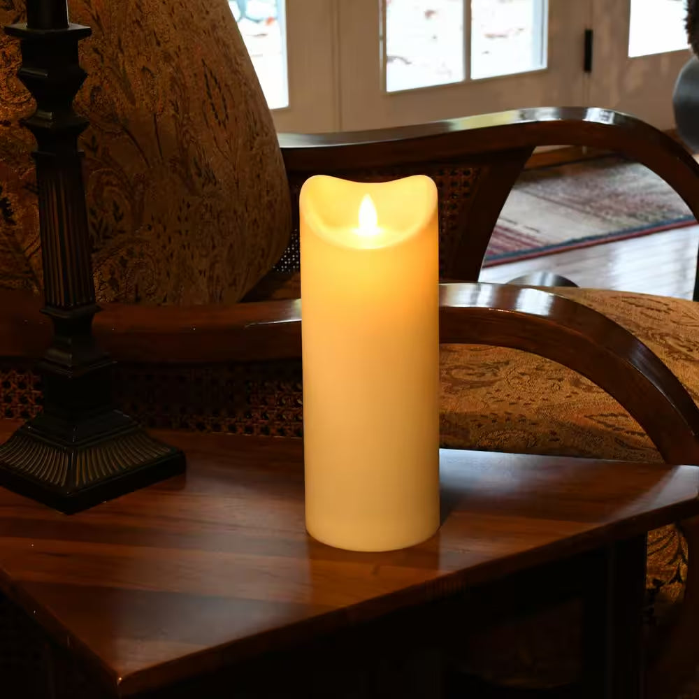 Battery Operated 9 In. Cream Pillar Candle with Moving Flame