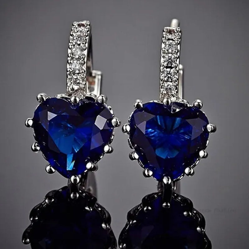 ZCM Womens Fashion  Plated Earrings Sapphire Blue Crystal Heart Leverback Earrings