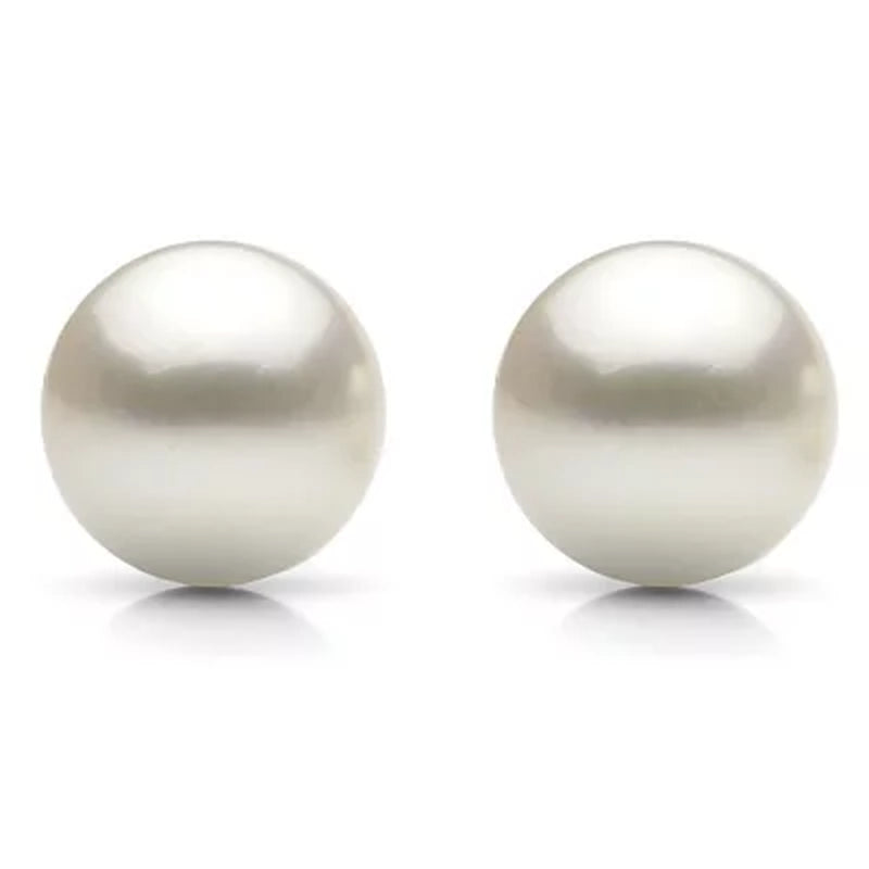 White Grade AAA round Cultured Freshwater Pearl Stud Earring with 14K Yellow Gold Post - Various Pearl Sizes Available