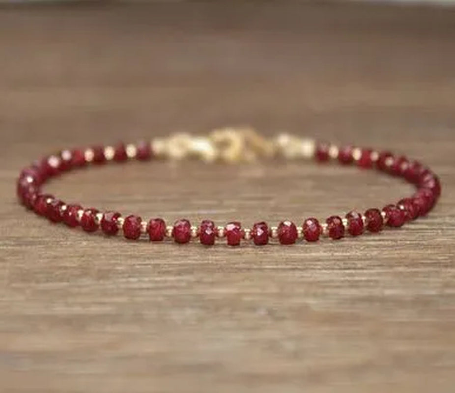 Ruby Bracelet Gold Filled Rose Gold or Sterling Silver Beads Bracelet