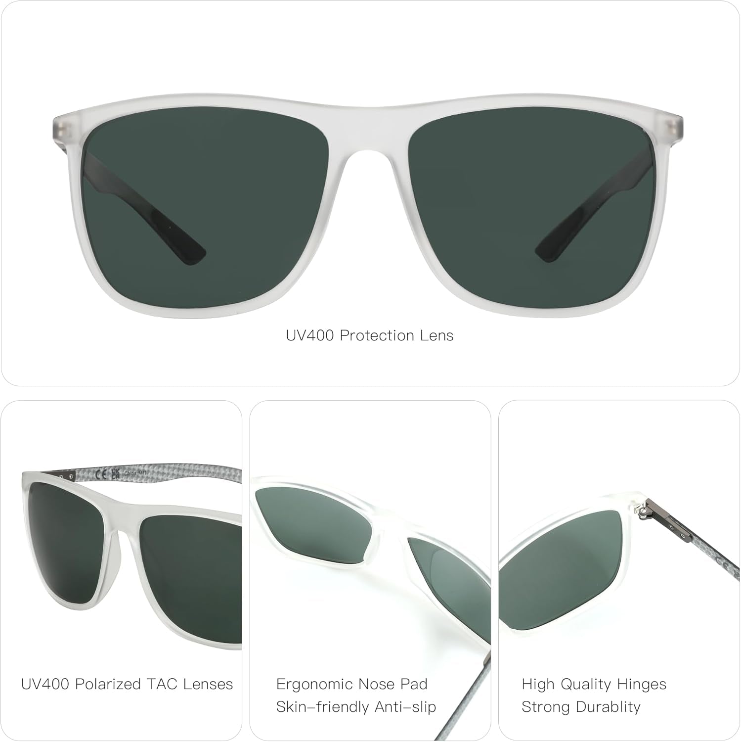 Square Polarized Sunglasses for Men Ultralight Carbon Fiber Sun Glasses Driving Fishing Golf Sports UV400 Protection