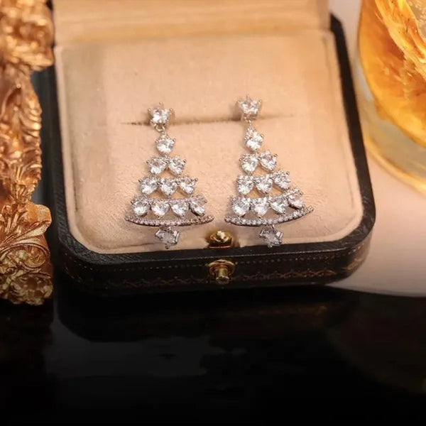 Women Fashion Christmas Tree Silver Needle Light Luxury High-end Long Tassel Earrings 2022 Winter New Earring