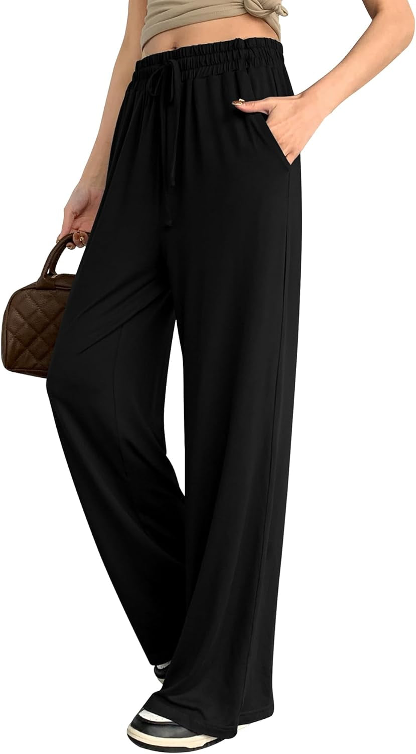 Womens Wide Leg Pants Loose Sweatpants High Waist Stretchy Comfy Athletic Casual Lounge Pants with Pockets