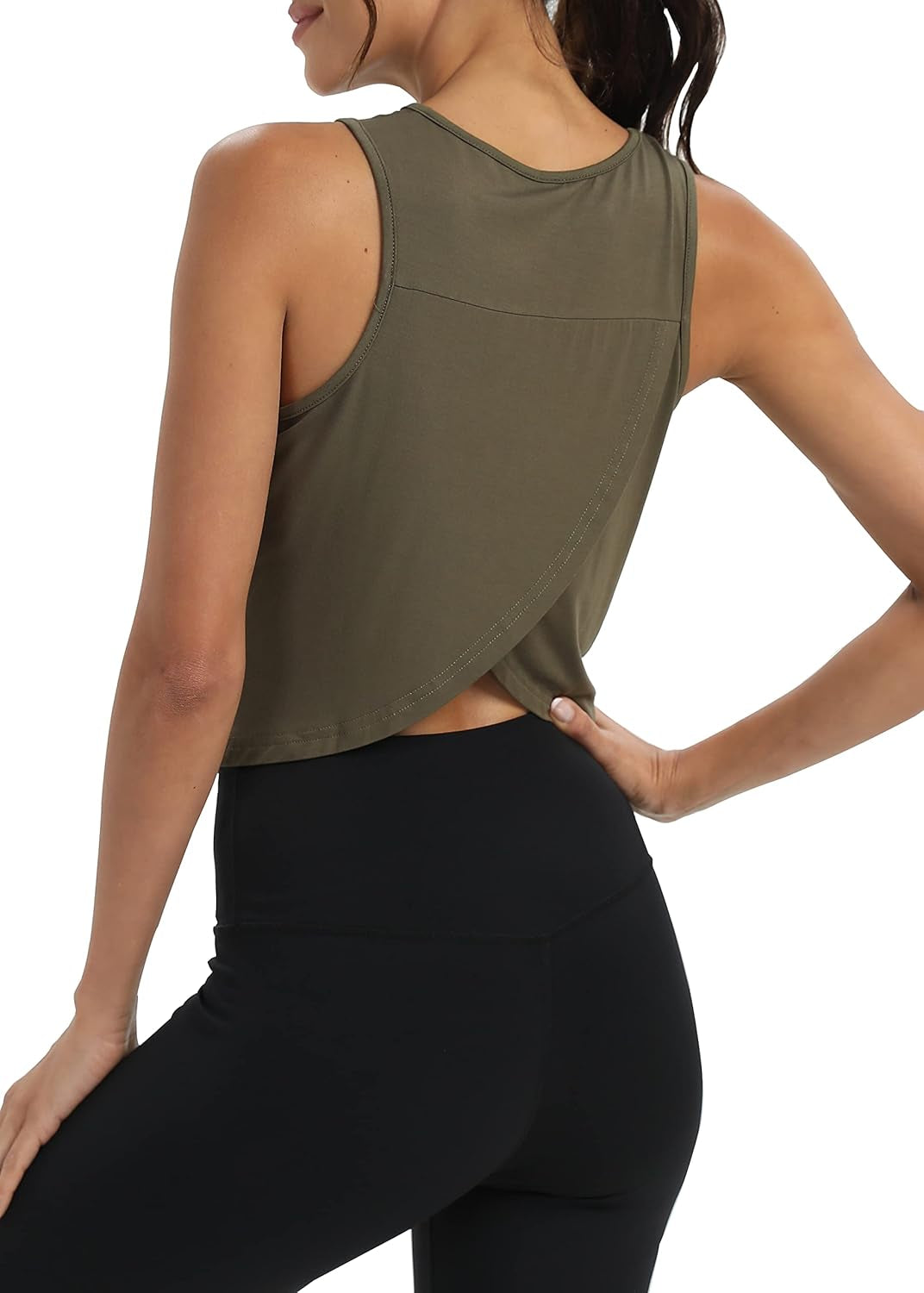 Workout Tops for Women Cropped Open Back Sleeveless Tank Tops Athletic Gym Yoga Shirts Loose Fit