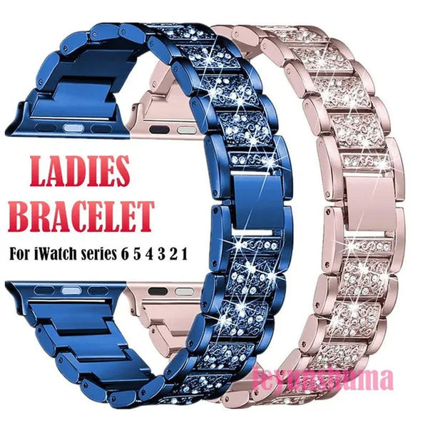 For Apple Watch Band 40mm 44mm 38mm 42mm women Diamond Band for Apple Watch series 6 5 4 3 2 1 iWatch bracelet stainless steel strap For Fitbit Charge 2/3/4 Blaze/Fitbit Versa Lite