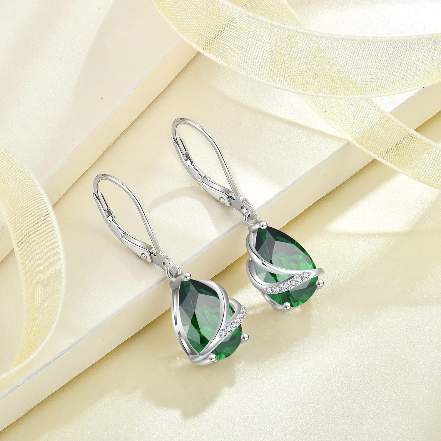 Birthstone Dangle Drop Earrings for Women 925 Sterling Silver Teardrop Leverback Earrings Jewelry Gifts for Wife Girlfriend Mother Daughter Her