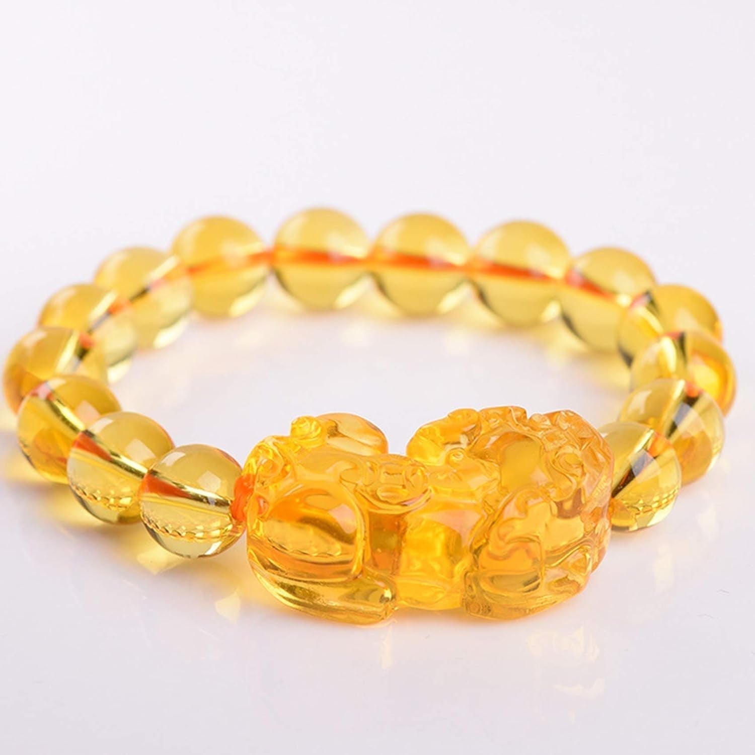 Feng Shui Yellow Quartz Pixiu Pi Yao Bracelet Wealth Crystal Bracelet Attracts Wealth Yellow Bracelet Ward off Evil Spirits Couple Bracelet Amulet,12Mm