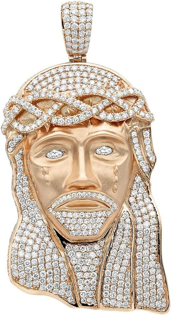 Mens Hip Hop Jesus Face round Diamond Pendant 11.65Ctw in 18K Gold
