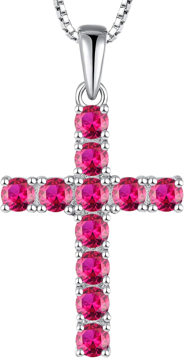 Women'S Cross Necklace 925 Sterling Silver Halo Crucifix Pendant Gemstones Criss Jewelry