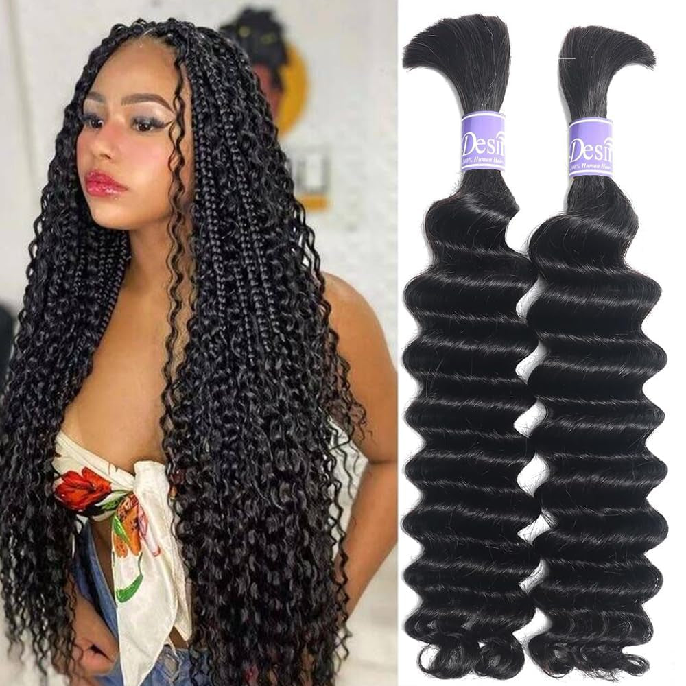Human Hair Bulk for Braiding No Weft 100% Unprocessed Brazilian Virgin Weave Braid Deep Wave Curly Human Hair Extensions Two Bundles Micro Braiding Human Hair 100G No Weft 20 Inch