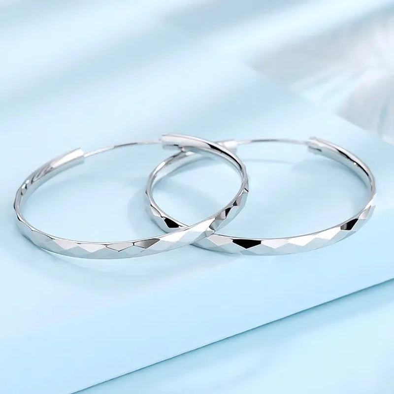 New 925 Sterling Silver Large Circle Hoop Earrings for Women Fashion Party Wedding Jewelry Gifts
