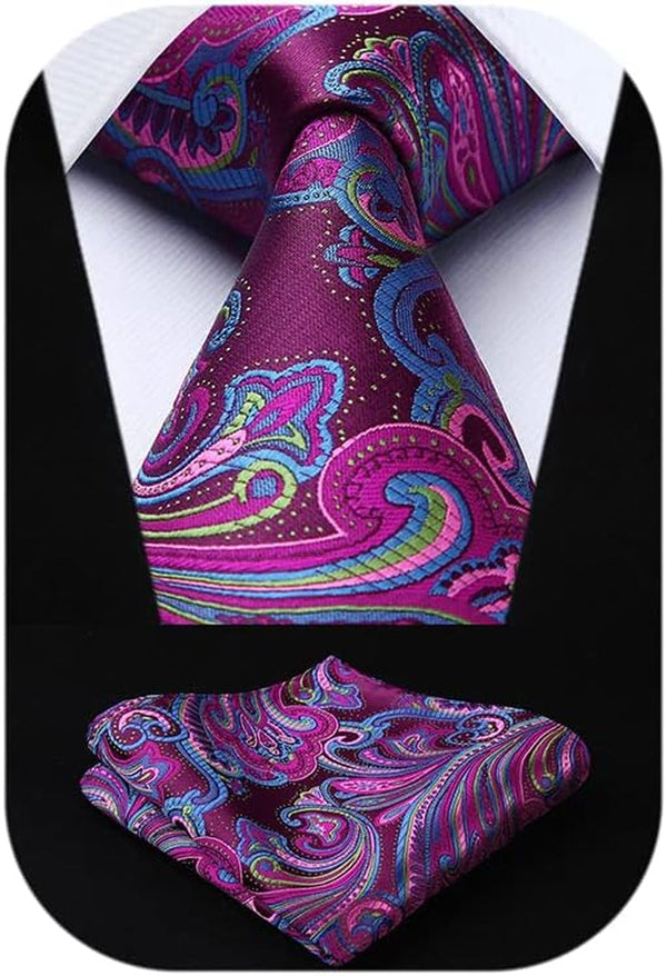 Ties for Men Paisley Tie and Pocket Square Woven Classic Floral Mens Ties Handkerchief Set Wedding Party Necktie