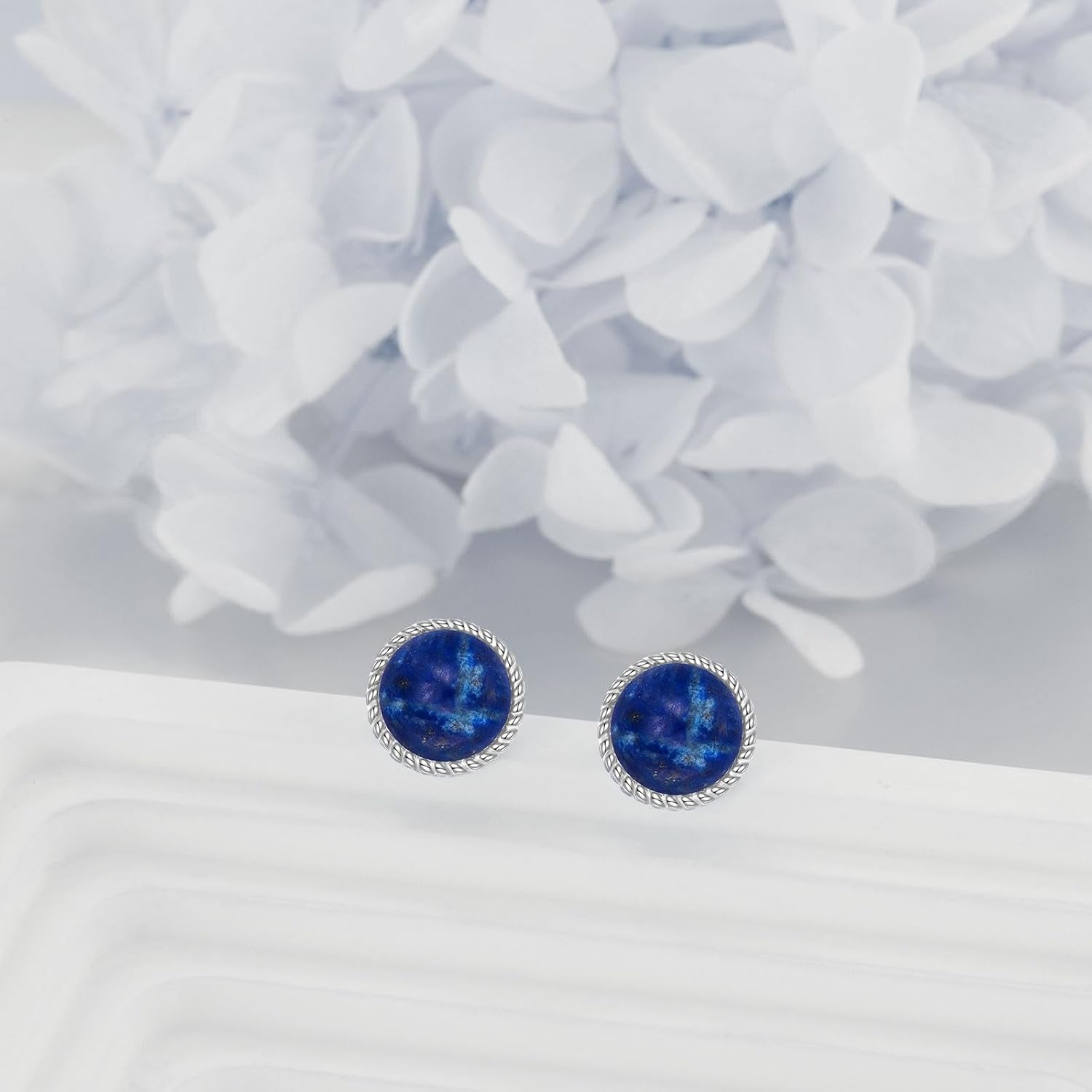Stud Earrings Sterling Silver Opal/Black Onyx/Pearl/Moss Agate/Olivine Peridot/Pink Cat Eye Stone/Lapis Lazuli/Larimar Stud Earrings Jewelry Birthday Christmas Gifts for Women Teens