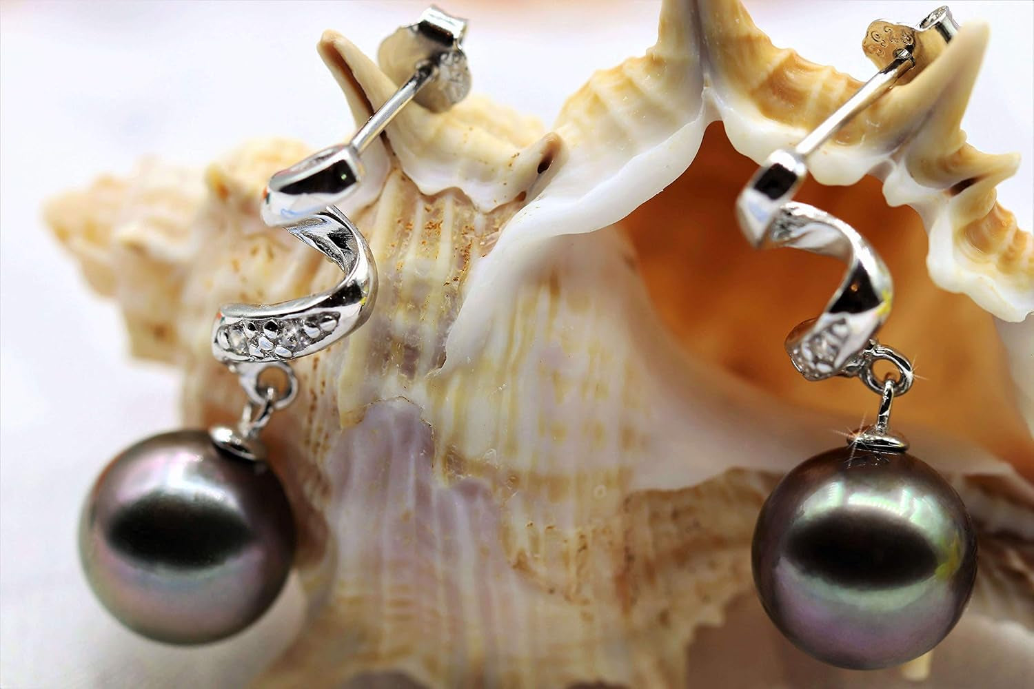 Elegant AAA Quality Genuine 8.5-9.5Mm Tahitian Black Pearl Dangle Drop Earrings - Birthday Anniversary Jewelry Gifts for Women