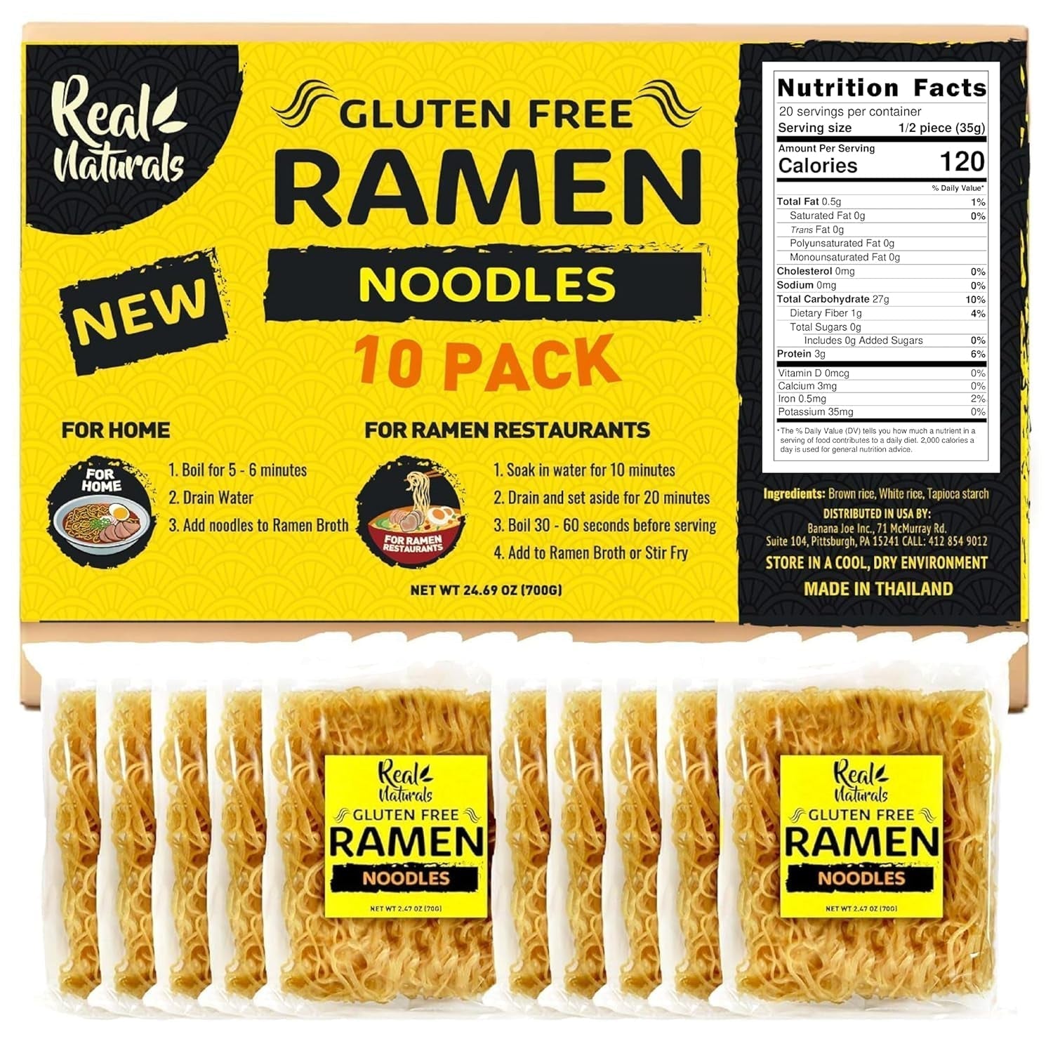 Gluten Free Ramen Noodles (10 Packs) Gf Gluten Free Noodles Vegan Healthy Brown Rice Noodle. Low Sodium Ramen Plain Noodle No Seasoning. Gluten-Free Pasta Japanese Food Yakisoba Lo Mein.