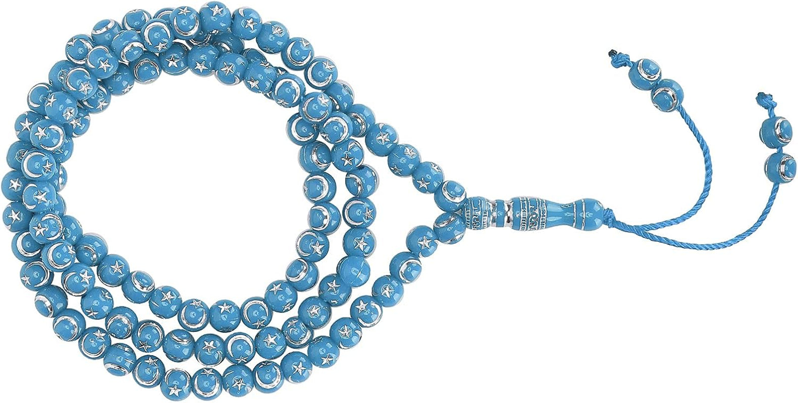 Islamic Prayer Beads, Muslim Rosary Beads 99 Grains Resin Gilding Religious Article Islam Prayer Rosary Beads Islamic[Blue] Necklaces