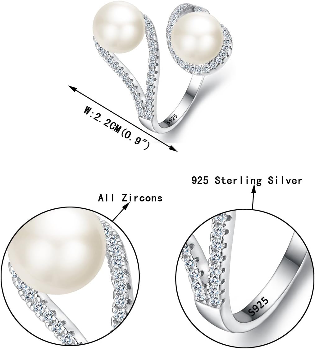 925 Sterling Silver CZ 9MM AAA Freshwater Cultured Pearl Teardrop Engagement Adjustable Ring
