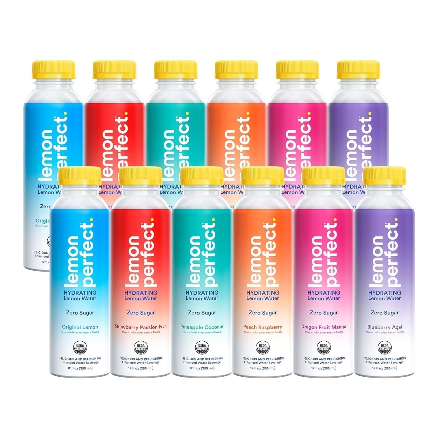 , Hydrating Organic Lemon Water, Zero Sugar, Flavored Water, Squeezed from Real Fruit, Plastic Neutral, No Artificial Ingredients, 6-Flavor Variety Pack (12Oz Bottles) 12Pk
