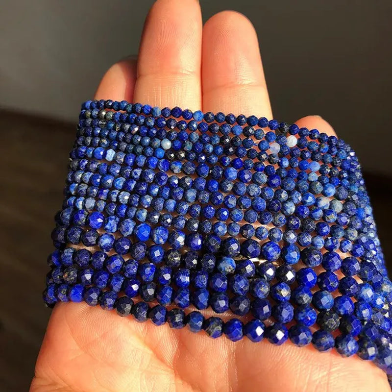 1pcs 2 3 4mm Faceted Lapis Lazuli Gem Beads Natural Loose Stone Beads for Jewelry Making DIY Bracelet Earrings Accessories 15''Inches