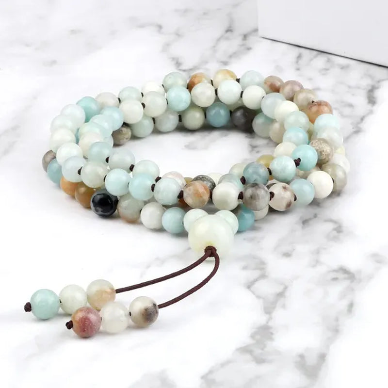 High Quality Men Bracelets 108 Mala Amazonite Beads Natural Stone Elastic Knot Bracelet&Necklace for Women Charms Yoga Jewelry