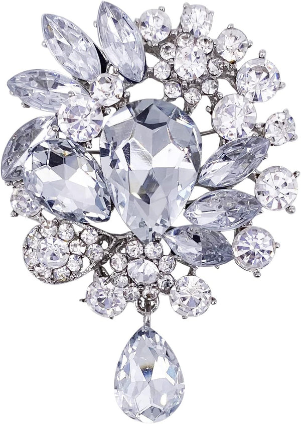 Vintage Wedding Bridal Big Blue Crystal Rhinestone Tear Drop Brooch Pin for Women