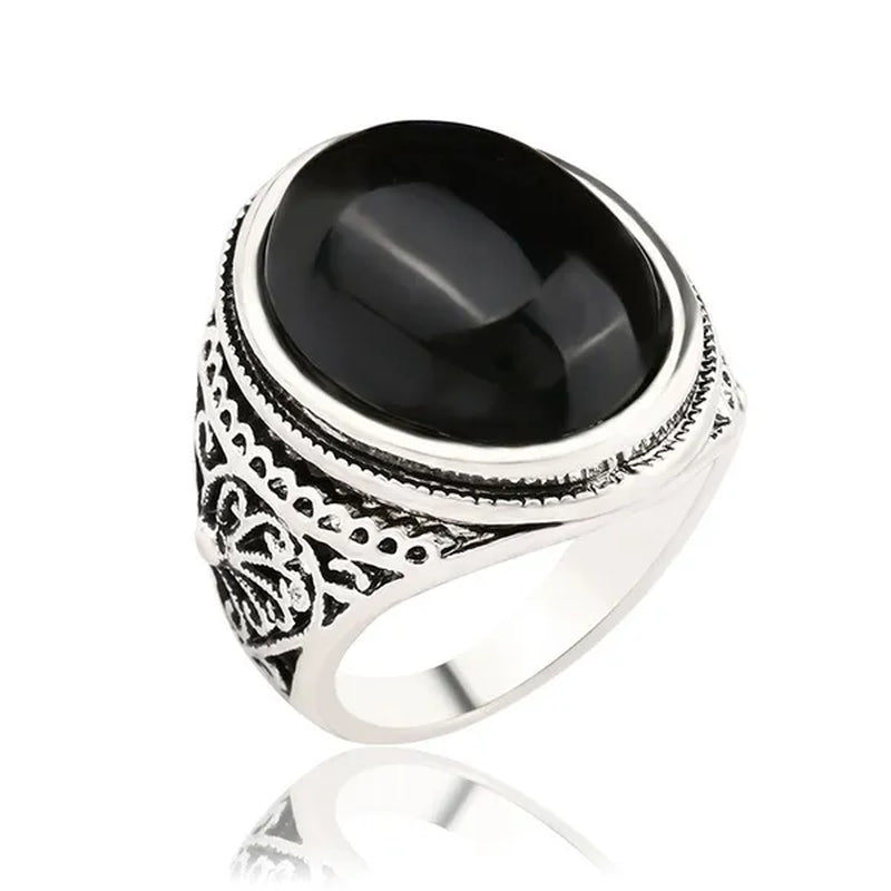 Gemstoneking 925 Sterling Silver Mens Wedding Bad Red Simulated Onyx Men'S Luxury Gothic Vintage Biker Ring
