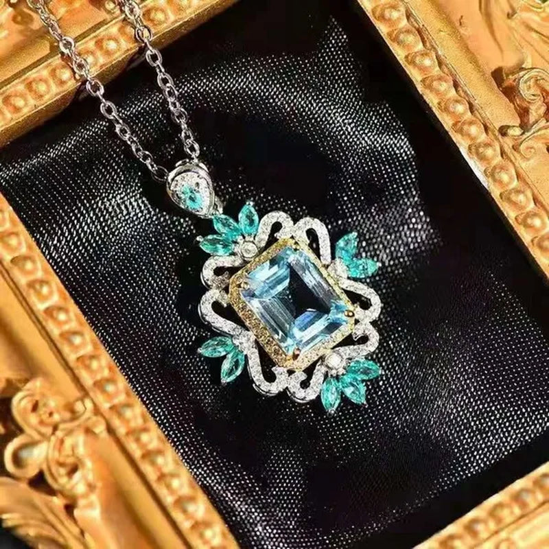 The Jewelry Imitation Natural Topaz Necklace Inlaid with High Carbon Diamond Pendant