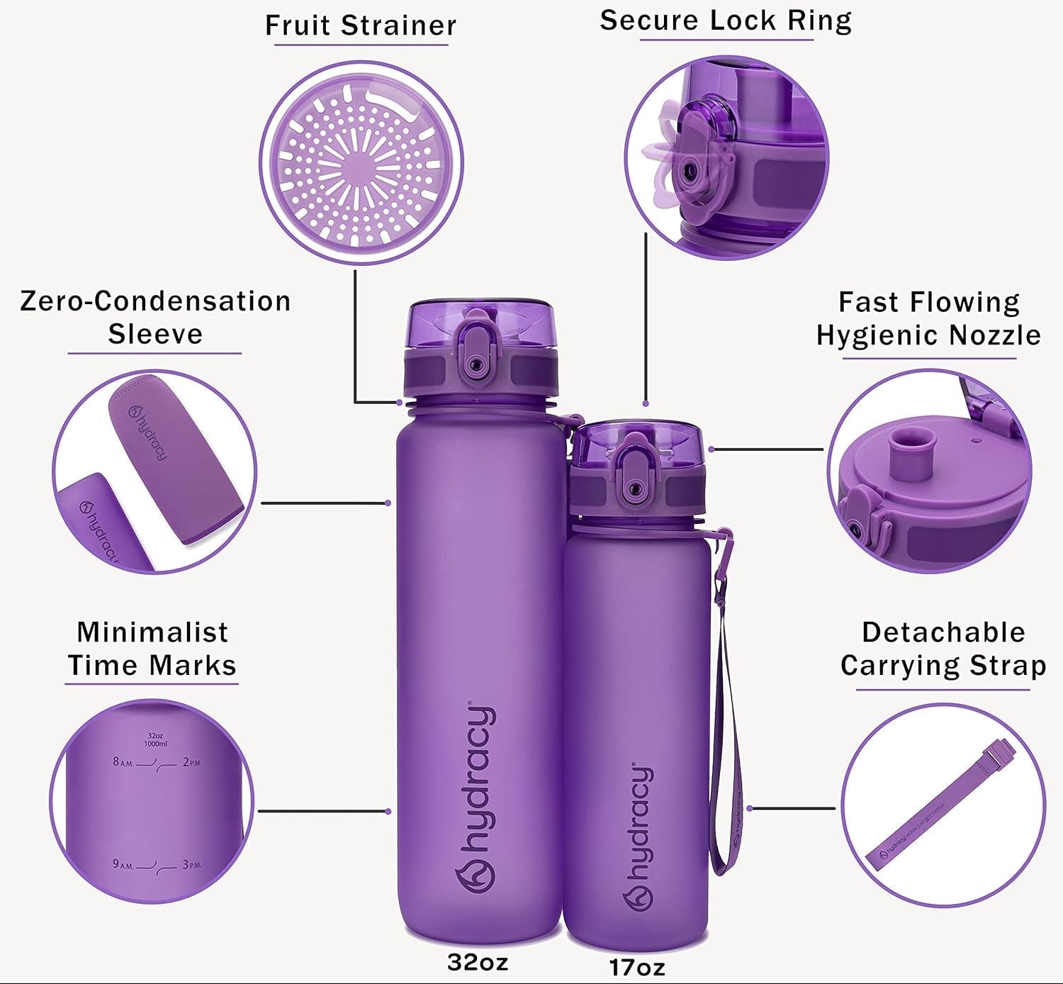 Water Bottle with Shaker Ball & Time Marker - 500Ml 17Oz Bpafree Water Bottle -Leak Proof & No Sweat Gym Bottle W/Fruit Infuser Strainer -Ideal Gift for Fitness, Sports & Outdoors -Berry Blue
