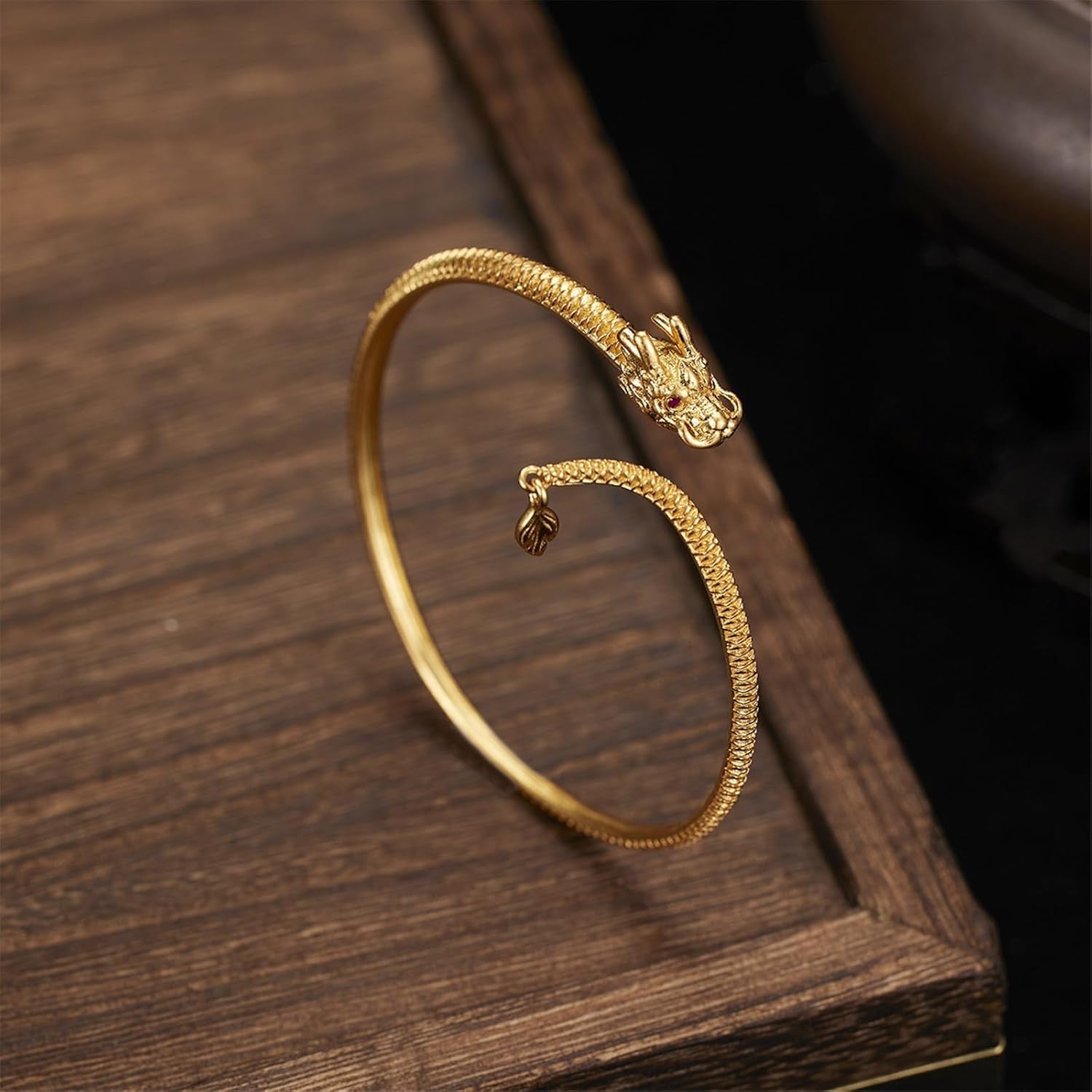 Chinese Dragon Bangle Bracelet Jewelry Vintage Chinese Style Dragon Bangle Bracelet Retro Hand Jewelry for Daily Wear, as the Pic Show, Gold