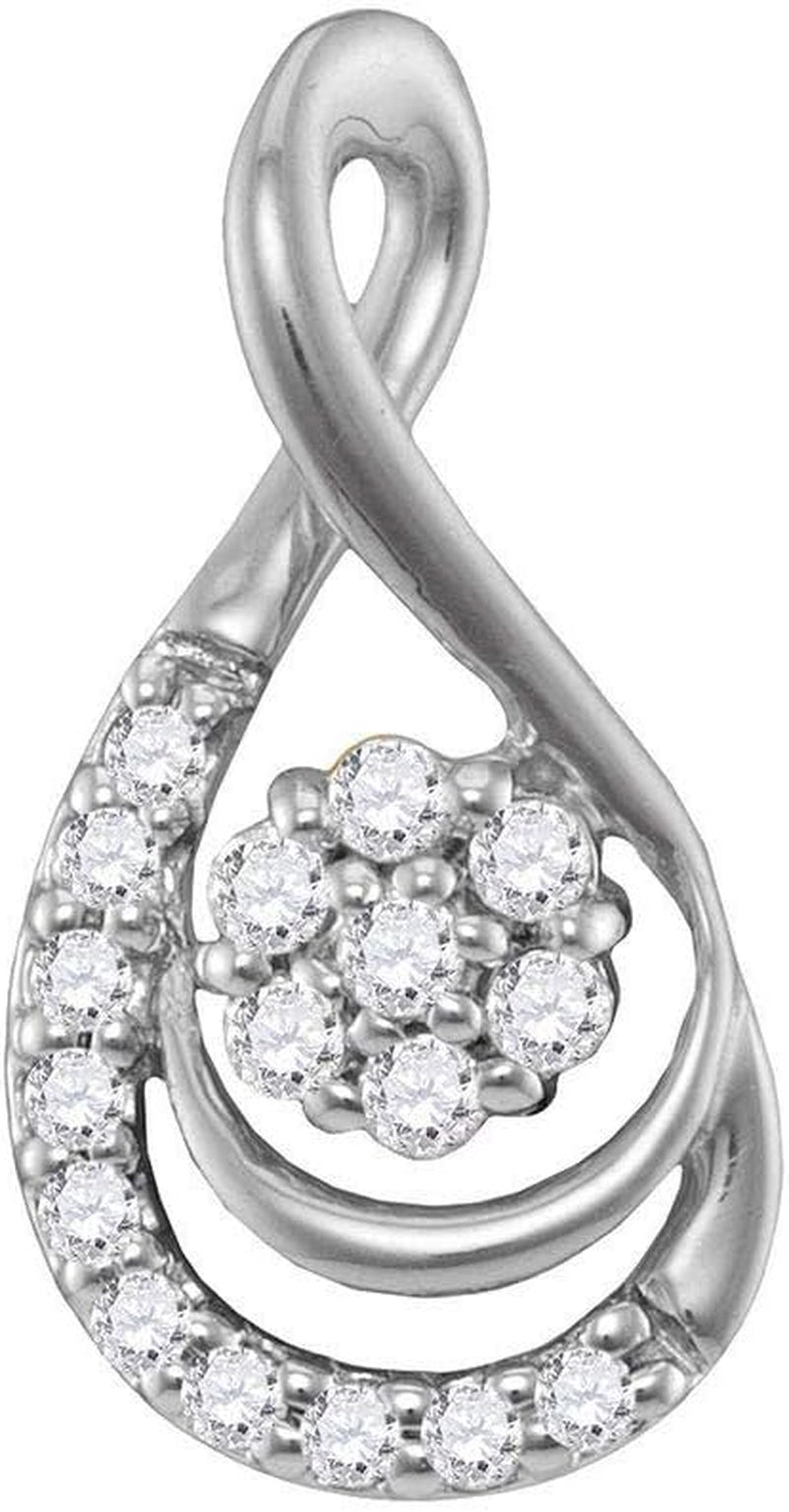 10Kt White Gold Womens round Diamond Flower Cluster Teardrop Pendant 1/10 Cttw