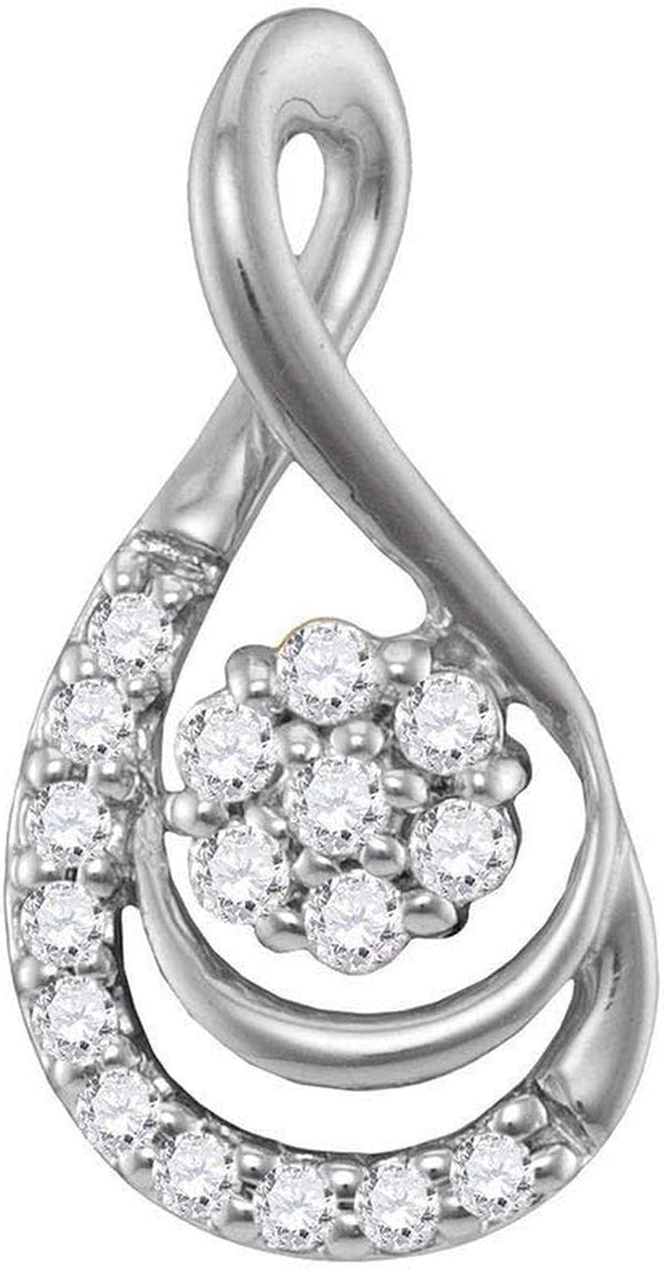 10Kt White Gold Womens round Diamond Flower Cluster Teardrop Pendant 1/10 Cttw